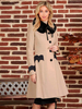 Femmes Veste de Souffleur Manteaux Camel Moyen Dentelle Col Haut Bouton Avant Manches Longues Rétro Vêtements D\