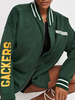 Femmes Vestes Col Bijou Manches Longues Lettres Imprimer Fermeture Éclair Surdimensionnée Champ Décontracté Vert Hiver Veste De Baseball