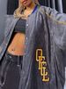 Femmes Vestes Col Bijou Manches Longues Lettres Imprimer Surdimensionné Bouton Avant Boutons Décontractés Champ Gris Veste De Baseball