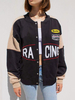 Femmes Vestes Col Bijou Manches Longues Lettres Imprimer Surdimensionné Bouton Avant Casual Street Wear Veste De Baseball Noir