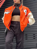 Femmes Vestes Col Montant Manches Longues Lettres Imprimer Surdimensionné Zipper Casual Field Oragnge Red Baseball Jacket