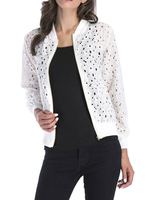 Femmes vestes courtes dentelle bijou cou manches longues veste légère pour les femmes