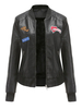 Femmes vestes courtes noir col montant manches longues lettres brodées veste dhiver