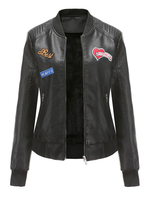 Femmes vestes courtes noir col montant manches longues lettres brodées veste dhiver