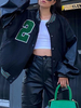 Femmes Vestes Manteaux Bijou Cou Manches Longues Lettres Imprimer Bouton Avant Casual Veste Noire Surdimensionnée