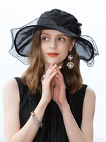 Femmes Vintage Chapeau Noir Polyester Volants Chapeau Accessoire Costume Rétro Déguisements Halloween