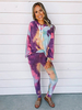 Femmes violet deux pièces ensembles de vêtements de détente en mélange de coton à manches longues à capuche coupe fuselée pantalon tie dye tenue décontractée
