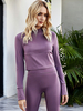 Femmes Vêtements de Yoga Polyester Jewel Neck Manches Longues Chemisier de Yoga Décontracté Violet