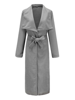 Femmes Wrap Manteaux Gris Col Rabattu À Manches Longues À Lacets Manteau Dhiver
