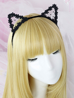 Fermoir Cheveux Doux Lolita Dentelle Chat Floral Oreille Noir Accessoire Cheveux Lolita Déguisements Halloween
