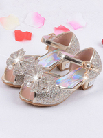 Fille de fleur chaussures Blond paillettes en tissu arcs fête enfants chaussures Elsa chaussures dans congelés