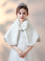 Fille de fleur enveloppe des nœuds ivoire sans manches en fausse fourrure Cape Cape de poncho dhiver pour fille de fleur