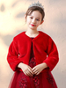 Fille de fleur enveloppe rouge manches longues manteau en fausse fourrure chemisier dhiver fille de fleur