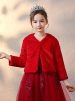 Fille de fleur enveloppe rouge manches longues manteau en fausse fourrure chemisier dhiver fille de fleur
