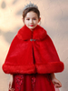 Fille de fleur enveloppe rouge sans manches fausse fourrure cape poncho dhiver fille de fleur