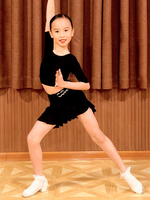 Filles robes de danse latine noir enfants ensemble lycra spandex jupe supérieure vêtements de danse