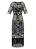 Flapper Robes femmes des années 1920 Great Gatsby Costume Robe Géométrique paillettes Frange Vintage Costumes Déguisements Halloween