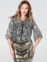 Flapper Rétro Accessoires Pailletés Femmes Great Gatsby Demi Manches Années 1920 Veste Déguisements Halloween