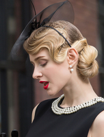 Flapper Vintage Hat Tulle dentelle noire Fleur Strass bandeau rétro Hat Déguisements Halloween