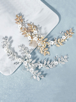 Fleur à la main laisse strass mariage casque peigne accessoires de cheveux de mariée en métal