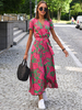 Floral Maxi Robes Imprimé Dentelle Col V Manches Courtes Fente Devant Décontracté Été Long
