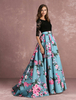 Floral Prom robe dentelle dos nu imprimé Pageant Illusion 3/4 manche plissé une ligne robe avec traine chapelle