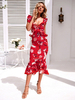 Floral Robe Moulante Imprimée Plissés Sans Manches Plongeant Dos Nu Robe D