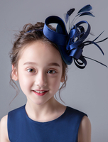 Flower Girl Accessoires de cheveux Dark Navy Fascinator Hat Coiffures Satin Kids Hair Pieces