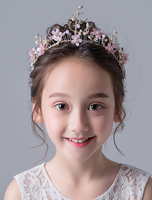 Flower Girl Hair Accessoires Doux Rose Headpieces Enfants Strass Perlée Petites Filles Cheveux Bandes