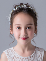 Flower Girl Hair Accessoires Ivoire Perles Headpieces Cristal Strass Organza Ruban Bandes de Cheveux
