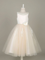 Flower Girl Robes Dentelle Applique Tulle Perles Tutu Robe Ivoire Robe Sans Manches Fleur Dîner Toddler