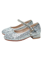 Flower Girl Shoes Silver PU Cuir Paillettes Party Shoes Pour Enfants
