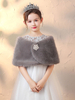 Flower Girl wraps gris sans manches Faux Fourrure Cape Fleur Girl Hiver Tops