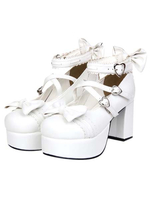 Forme de coeur blanc talons carrés Chunky Lolita Shoes plateforme cheville bracelet boucles boucles Déguisements Halloween