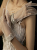 Gants de mariage ivoire Gants de longueur de poignet Perles de tulle Gants de mariée