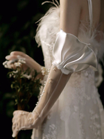 Gants de mariage ivoire Gants longueur coude Tulle volants Gants de mariée