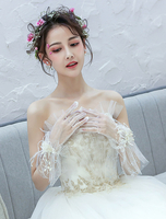 Gants de mariage Ivoire Perles Longueur du poignet Applique Volants Accessoires de mariée