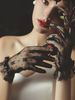 Gants de mariage pour femmes à volants en dentelle Gants de mariée noirs
