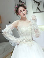 Gants de mariage Tulle Volants Perles Brodé Ivoire Longueur de bras Accessoires de mariée