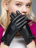 Gants Femme Hiver en Cuir Synthétique Unicolore avec Noeud