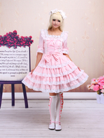 Garniture de Sweet Lolita rose OP robe manches moyennes avec dentelle Déguisements Halloween