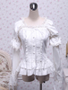 Garniture en dentelle blanc coton Lolita Blouse longue manches Square Neck volants dentelle Bow en couches Déguisements Halloween