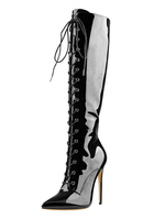 Genou bottes bout pointu talon aiguille 4.7 à lacer des bottes femmes