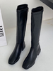 Genou noir haut Bottes bout carré Zip Longueur genou plates Chunky Heel Bottes Femme