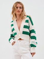 Gilet court rayé à col en V pull boutonné en maille pour femme 2026