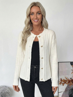 Gilet en maille côtelée à boutons en forme de cœur col rond manches longues collection femme 2026