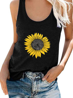 Gilet Haut Top Sexy Camisole Imprimé Fleurie Femme avec Bretelles à Col Rond Bicolores Haut Sexy