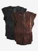 Gilet noir vintage à lacets et manches longues en polyester pour homme