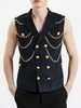 Gilet Pour Hommes Veste Hip Hop Noir À Chaîne Double Boutonnage Poche Élégant