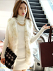 Gilets Fausses Fourrures Femmes Hivers sans Manches Beige Chaud